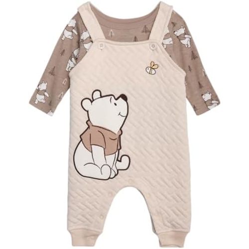 Disney Baby Boys' Mickey Mouse Overall Set - 2 Piece Romper with Long Sleeve Shirt for Newborn (0-9M)