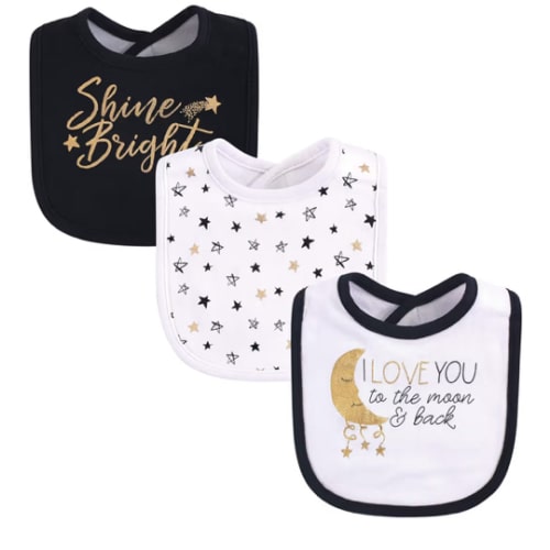 Yoga Sprout Cotton Drooler Bibs, 3 Pack, Metallic Moon