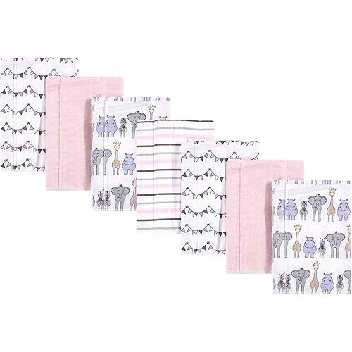 Hudson Baby Unisex Baby Cotton Flannel Burp Cloths, Pink Safari, One Size