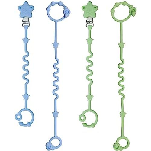 Toy Straps for Baby,RTMOK 4pcs Silicone Setpacifier Clip,Applies to Car Seat Toy,Teether Toy,High Chair,Stroller Accessories,Baby Toy Clips,Cribs,Rocking Chair,Silicone Pacifier Clip(Blue and Green)