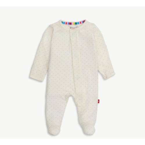 Magnetic Footie in Pin Dot Cream Modal, 0-3 mos