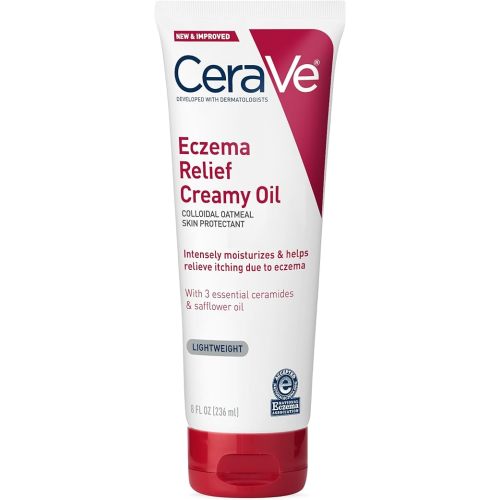 CeraVe Eczema Relief Creamy Body Oil, Eczema Calming Cream With Colloidal Oatmeal & Safflower Oil For Dry Skin & Itchy Skin Relief, Steroid Free & Paraben Free, 8 Ounce