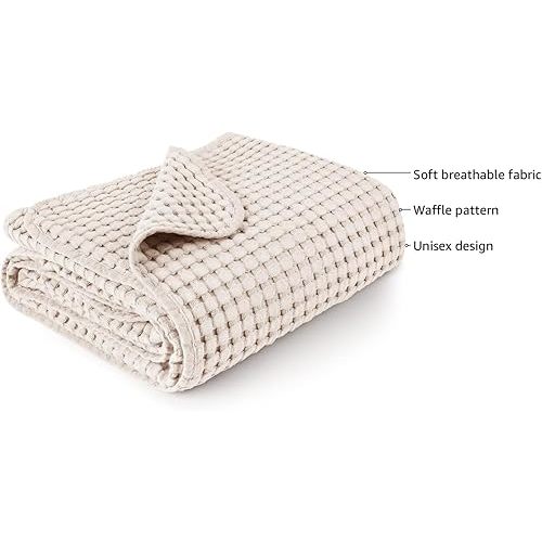 Konssy Waffle Baby Blankets, Nursery Blankets for Boys Girls, Swaddle Blankets Neutral Soft Lightweight Toddler and Kids Throw Blankets(Oat)