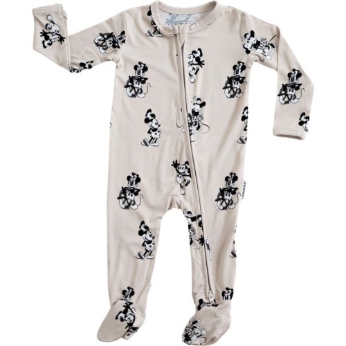 Baby Steamboat Willie Footed Double Zipper Pajamas, 0-3M, Beige