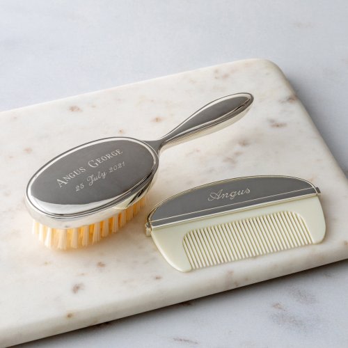 Personalised Baby Brush And Comb Set, New Baby Brush, First Birthday Brush and Comb, Personalised Baby Brush, Engraved Silver Comb