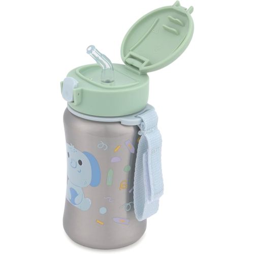 Skip Hop Toddler Sippy Cup with Straw, BPA-Free, Holds 12 oz. Stainless Steel Straw Bottle, Besties Squad, Elephant