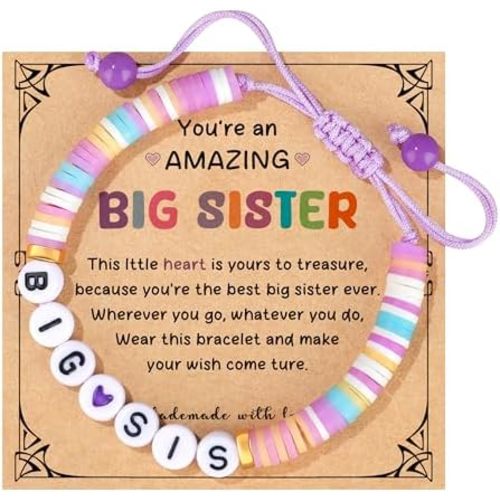 JoycuFF Big Sister and Brother Gifts for Toddler Daughter, Niece, Son, Grandson - Sis Bro Bracelets Matching Outfits for Birthday, Christmas, Announcement Jewelry