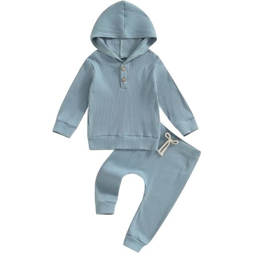 fhutpw Baby Girl Boy Clothes Long Sleeve Knitted Cotton Hoodie & Pants Sets Infant 3 6 12 18 Months Fall Winter Outfits