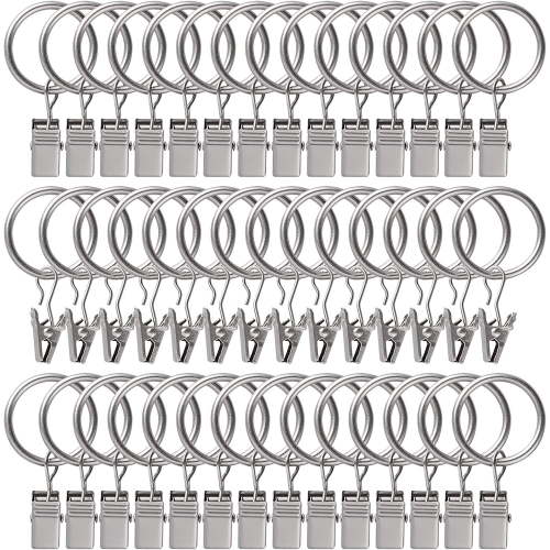 44 Pack Curtain Rings with Clips, Black Curtain Hooks Hangers, Rustproof Metal Drapery Rings for Hanging Drapes Bows Tension Rod, 1" Interior Diameter, Fits up to 5/8 in Curtain Rod