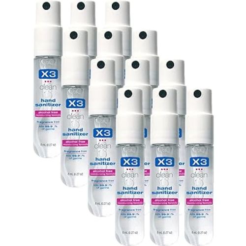 Mini Hand Sanitizer Spray – Alcohol Free and Fragrance Free - Pocket Size 0.27 Ounce Bottles (Pack of 12)