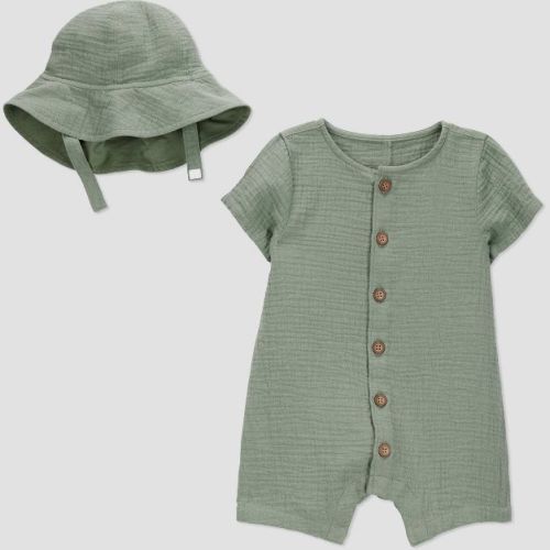 Carter's Just One You®️ Baby Boys' Gauze Romper With Hat - Green Newborn