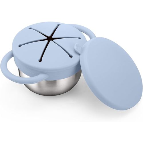 BUSOHA 2 Pack Stainless Steel Toddler Snack Cups - 9 OZ Spill-Proof Baby Snack Containers with Silicone Catcher and Lid Travel Snack Containers for Kids Food Grade Silicone Dishwasher Safe