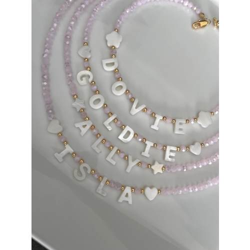 Pink Custom name necklace, mother of Pearl name necklace, beaded name necklace, birthday gift for little girls, Christmas gift for kids