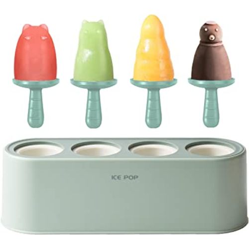Popsicle Mold Set 4 Pieces Homemade Silicone Popsicle Maker Easy Release Ice Cream Molds Reusable DIY Pop Molds (Ice World, Green)