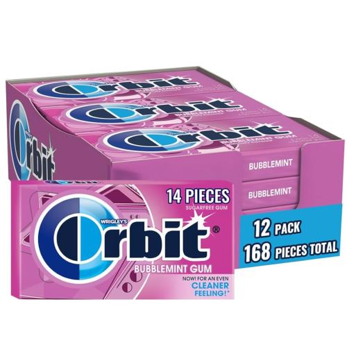 ORBIT Bubblemint Sugar Free Individually Wrapped Chewing Gum Mint Bulk Box , 12 Packs of 14-Pieces (168 Total Pieces)