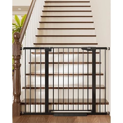 Cumbor 36" Extra Tall Baby Gate for Stairs, 29.7-48" Wide Dog Gates for Doorways, Auto Close Safety Gate for Babies and Pets, Easy Install, Pressure Mounted, Fits Doorways, Stairs, Entryways, Black