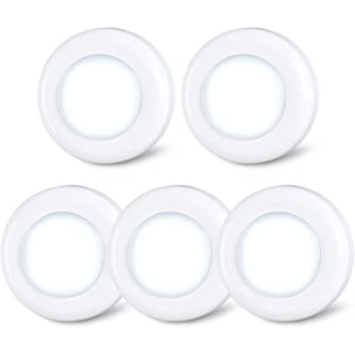 STAR-SPANGLED Tap Light Push Lights Mini Night Touch Light LED Puck Lights Portable Under Cabinet Lighting Battery Operated Powered DIY Stick On Lights Closet Counter Kitchen Cool White 5Pack