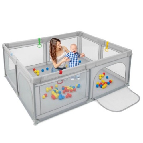 Costway Baby Playpen Large Safety Kids Activity Center w/50 Ocean Balls Gray