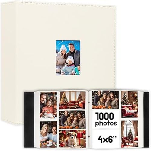 Photo Album 4x6 1000 Pockets, Extra Large Capacity Linen Cover with Front Window 4 x 6 Picture Album Holds 1000 Horizontal and Vertical Photos, Acid-free Pages 4x6 Wedding Family Photo Album (Beige)