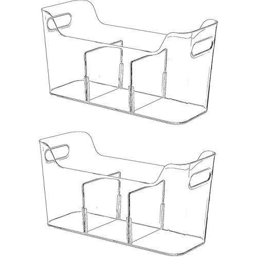 Tall Narrow Clear Bins with Dividers, Plastic Containers for Organizing Kitchens and Bathrooms - 14" L, 2 Pack