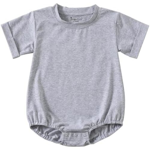 Jimonda Baby Boy Girl Bubble Romper Solid Color Bodysuit Short Sleeve Cotton T-Shirt