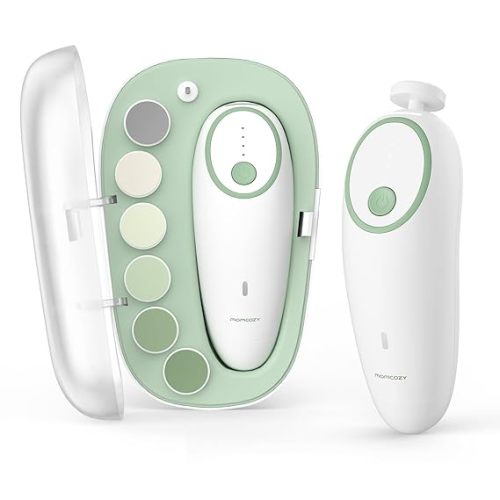 Momcozy Baby Nail File Electric, Gentle Baby Nail Trimmer Electric Rechargeable, Baby Nail Clipper Electric, 7 Grinding Head Replacement Pads