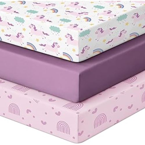Looxii Baby Pack and Play Sheets Fitted, 3 Pack Soft Stretchy Baby Mini Crib Sheets for Pack N Play Mattress and Portable Playard Sheets for Girls