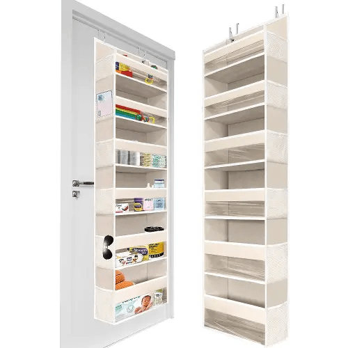 HOMELUX THEORY 1 PC Heavy Duty Over the Door Organizer 55x14x6.7, 6 Large Front & 12 Side Pockets, Hanging Storage Closet Door Organizer for Bedroom, Bathroom and Baby Nursery Storage (Ivory)