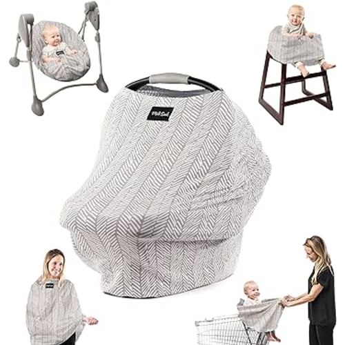 Milk Snob Original 5-in-1 Cover - Added Privacy for Breastfeeding, Baby Car Seat, Carrier, Stroller, High Chair, Shopping Cart, Lounger Canopy - Newborn Essentials, Nursing Top, Herringbone
