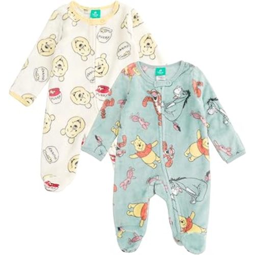 Disney Mickey Mouse Minnie Winnie the Pooh Baby 2 Pack Zip Up Sleep N' Plays Newborn to Infant Sizes (Newborn - 24 Months)