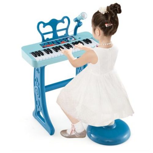 Costway 37-Key Kids Piano Keyboard Toy Musical Electronic Instrument with Stool Pink\Blue\Black