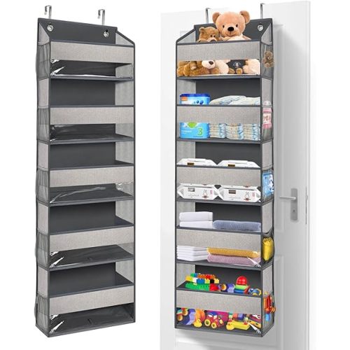 homyfort Over The Door Hanging Organizer, Sturdy Over The Door Storage Organizer with 5 Large Pocket & 10 Side Pockets for Closet, Pantry, Bathroom,Bedroom, Nursery, Dorm (Grey)