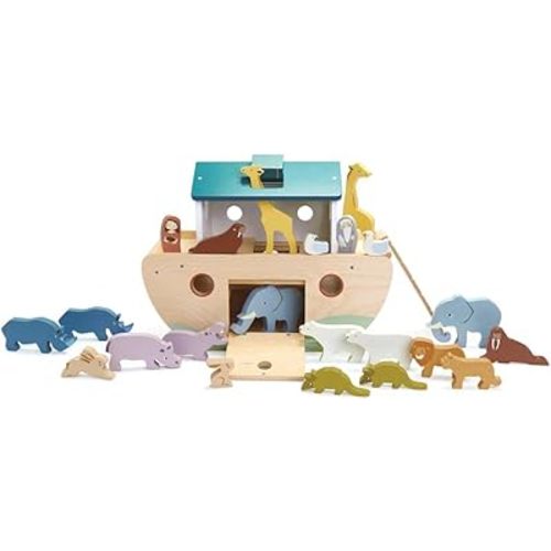 Tender Leaf Toys Noah’s Wooden Ark – Animal Shape Sorter – Christian Religion and Bible Story Based Educational Fun - Social, Creative, and Imaginative Play – Ages 3+
