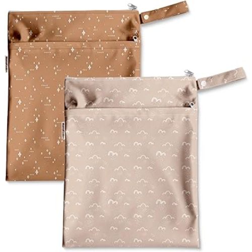 Mama Koala Waterproof Wet Dry Bags for Baby Items, Cloth Diapers, Swimsuits, Travel, Gym Clothes, Beach, Pump Parts, Toiletries, Two Zippered Pockets, 2 Pack (W016)
