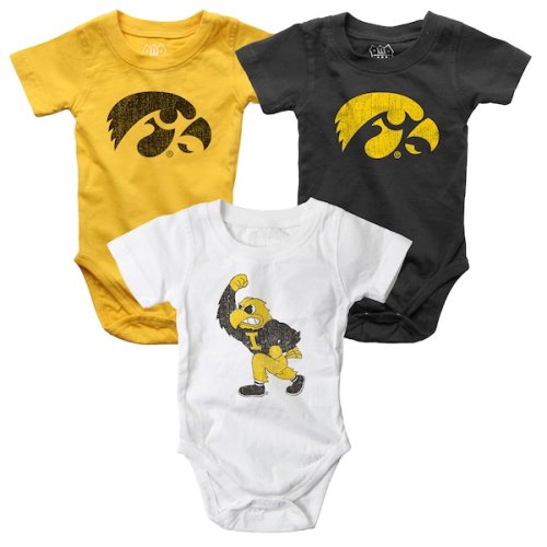 Iowa Hawkeyes Wes & Willy Infant Three-Pack Bodysuit Set - Gold/White/Black