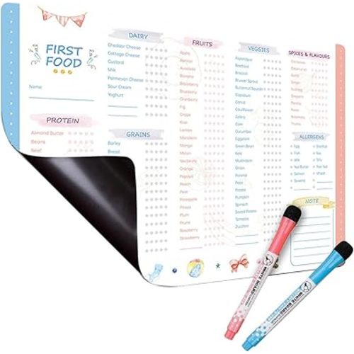 Baby First Foods Tracker Fridge Magnet, 101 Foods Before 1 Checklist Magnet, Dry Erase Daily Food Log, Magnetic Baby Foods Chart/Checklist, Baby Led Weaning Supplies