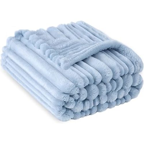 HOMRITAR Baby Blanket for Boys Girls Ultra Soft Warm Fleece Fluffy Blue Blanket for Toddler, Decorative and Giftable Striped Receiving Blankets 30 x 40 Inches 320GSM