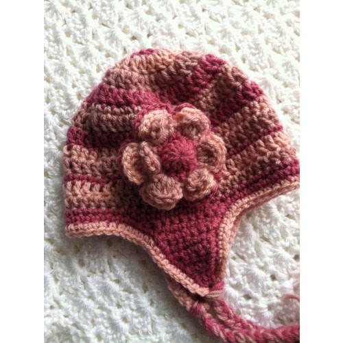 Crochet Hat with Flower, Pink Earflap Hat, Crochet Earflap Hat, Baby Hat, Newborn Hat, Baby Girl Hat, Pink EarflapHat, Crochet Baby Hat