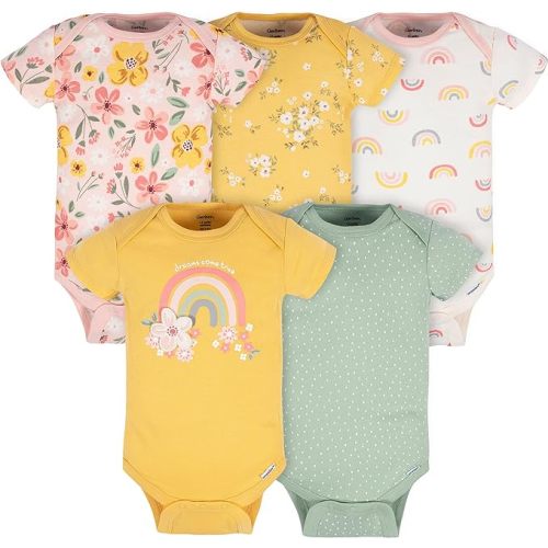 Gerber Baby Girls' 5-Pack Short Sleeve Variety Onesies Bodysuits