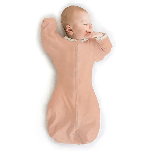 SwaddleDesigns Transitional Swaddle Sack with Arms Up Half-Length Sleeves and Mitten Cuffs, Small, 0-3 Months, 6-14 lbs, Heathered Peach Blush (Arms Up Swaddle, Transition Swaddle Sleep Sack)