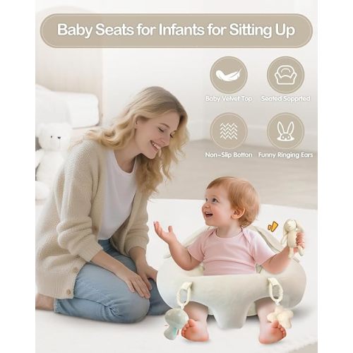 3-in-1 Baby Play Mat, Baby Seats for Infants for Sitting Up, Tummy Time Mat with 5 Detachable Toys, Activity Gym & Playmats for Babies 0-6 6-12 Months, Newborn Babies Shower Gifts