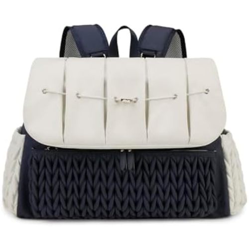 Lmbabter Diaper Bag Backpack Messenger Bag Travel Backpack for Mom Dark Blue&Beige