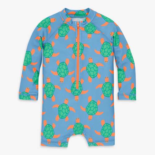 The baby one-piece rash guard - Cornflower sea turtles / 3-6