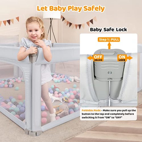Foldable Playpen, Baby Playpen Collapsible with Zipper Gates, Adjustable Shape & Size, Anti-Fall Baby Play Yards, Playpen for Babies and Toddlers