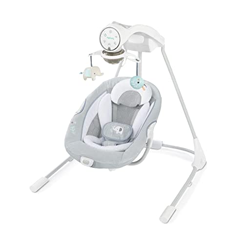 Ingenuity InLighten Soothing Swing - Swivel Infant Seat, Soothing Sounds, Lightweight Mesh - Dakota