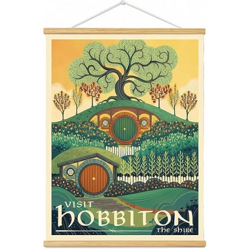 Middle Earth Landscape Wall Art Prints Canvas PaintingFantasy Posters, Wall Pictures, For Travel Gift, Canvas Art with Frames, For Office Home Decor Bedroom Living Room Wall Decor. (E, 16L" x 12W", Framed)