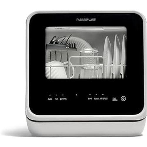 Farberware Portable Countertop Dishwasher with 5-Liter Built-in Water Tank - 5-Program System for Home, RV, and Apartment - Wash Dishes, Glass, and Baby Products