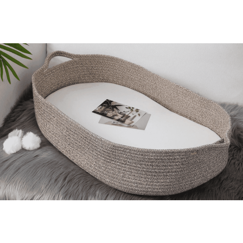 Baby Changing Basket - Moses Basket Changing Table Topper and Thick Foam Pad with Removable Cotton Mattress Cover, 100% Cotton Boho Nursery Decor in Coffee Color with Storage Bag