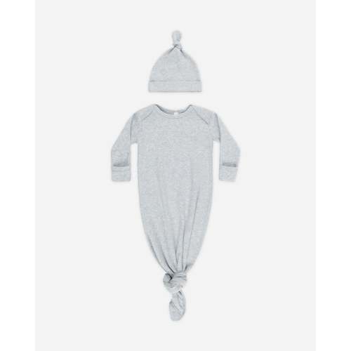 Knotted Baby Gown + Hat Dusty Blue