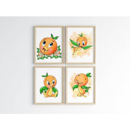 Watercolour Set Of 4 Orlando Sunshine State Orange Bird Wall Prints / Sunshine State Orange Bird Wall Art / Florida Sunshine State Decor